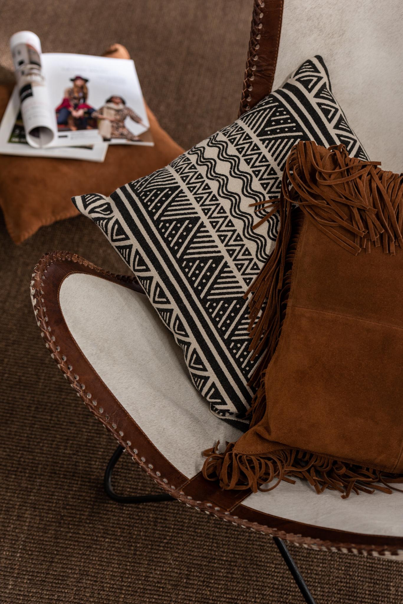 Kissen Quasten Quadrat Leder – Bild 6