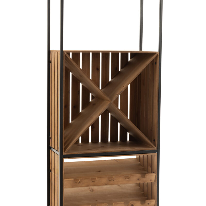 Bar- und Getränkeschrank aus Fichtenholz und Metall in Natur und Schwarz