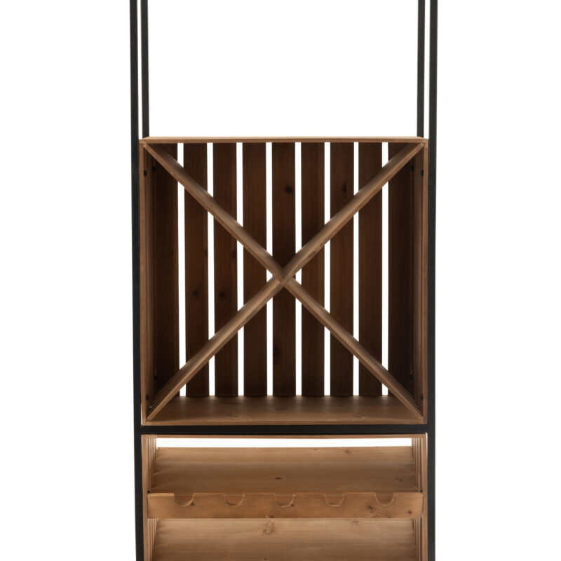 Bar- und Getränkeschrank aus Fichtenholz und Metall in Natur und Schwarz