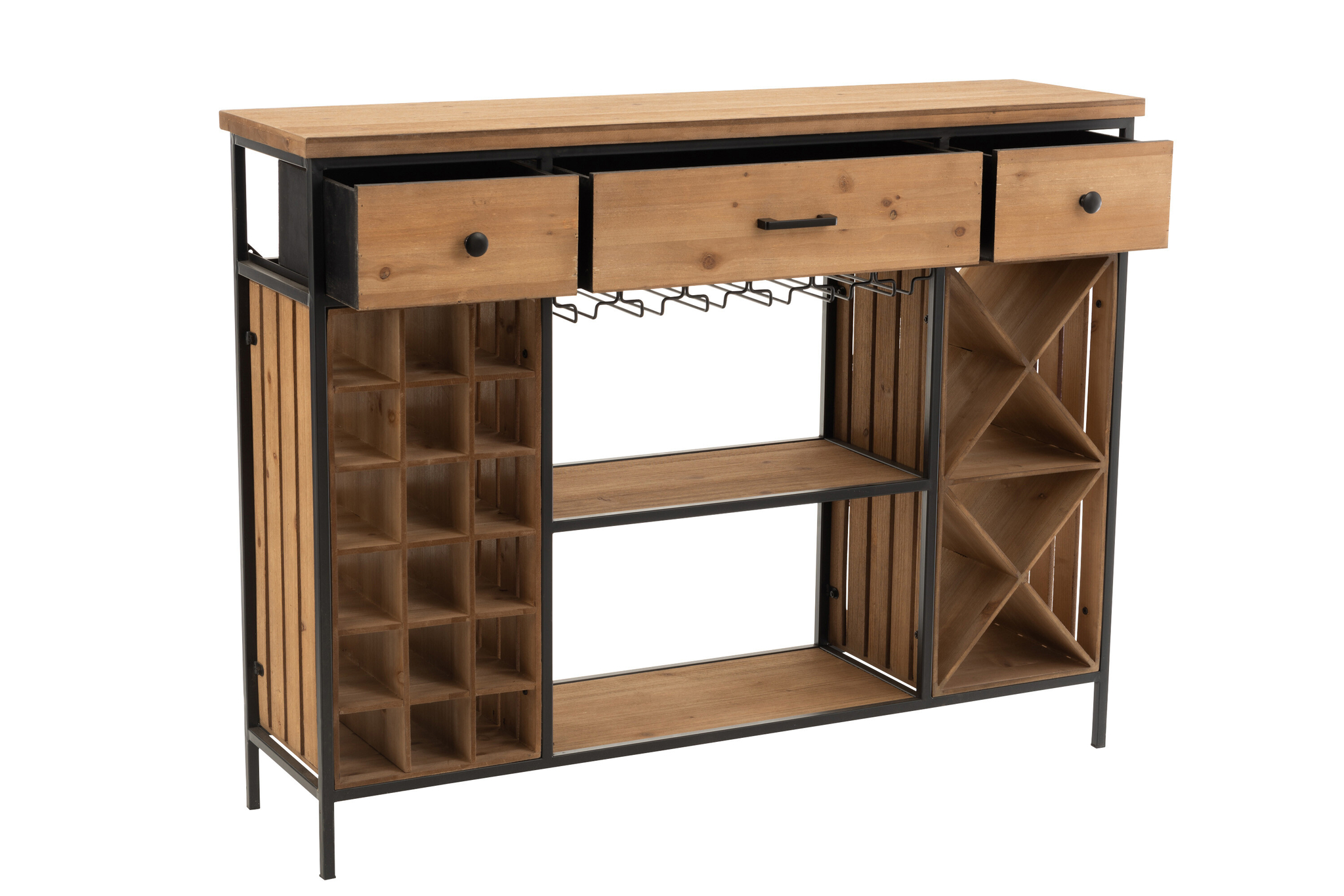 Bar-Sideboard aus Fichtenholz und Metall mit drei Schubladen – Bild 11
