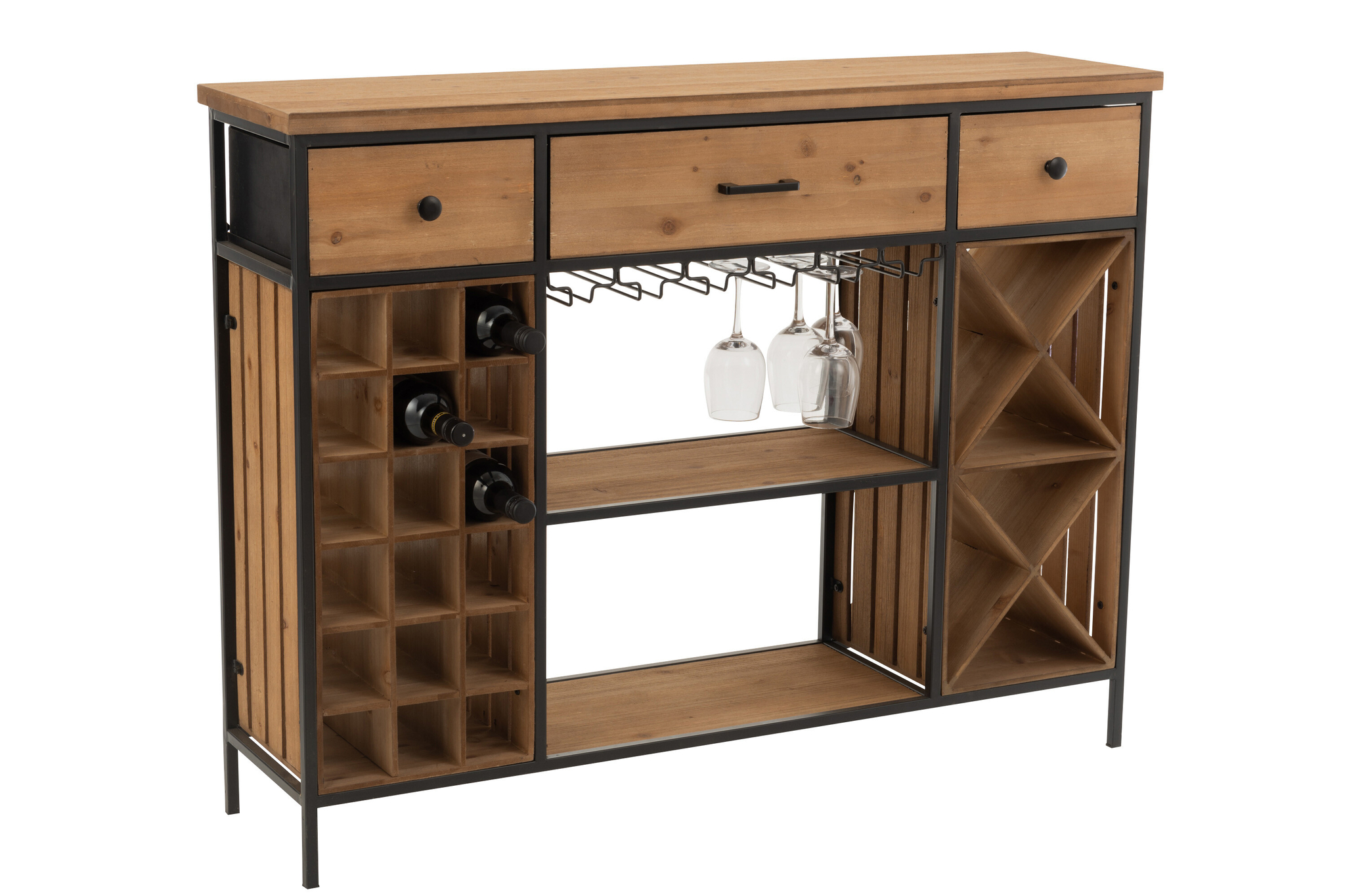 Bar-Sideboard aus Fichtenholz und Metall mit drei Schubladen – Bild 12
