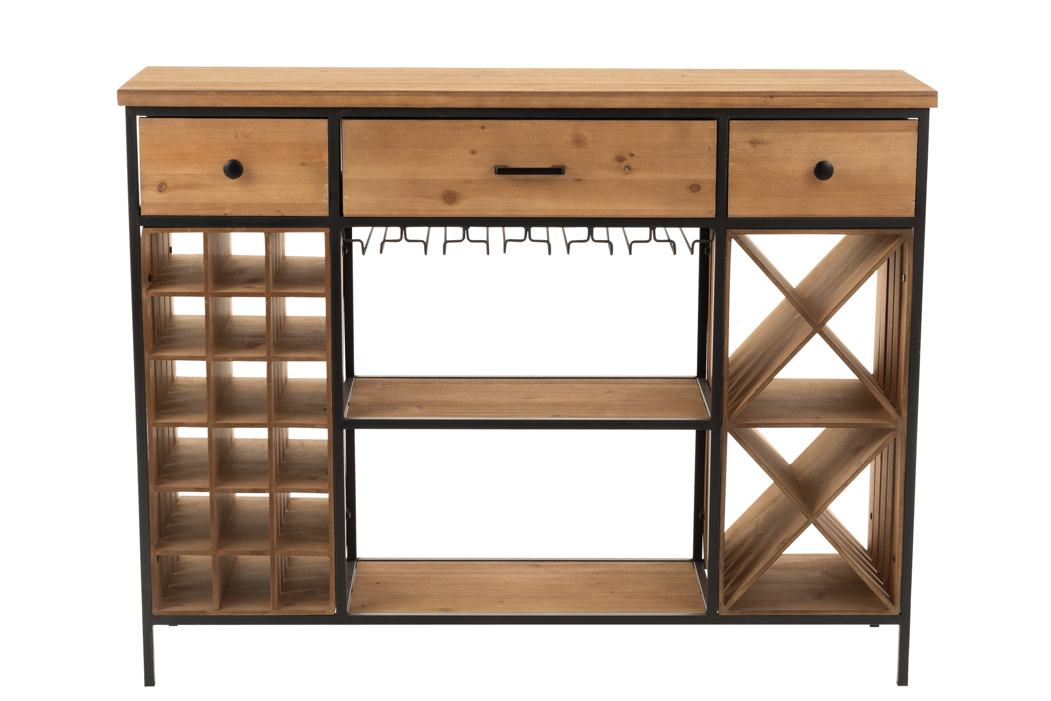 Bar-Sideboard aus Fichtenholz und Metall mit drei Schubladen – Bild 8