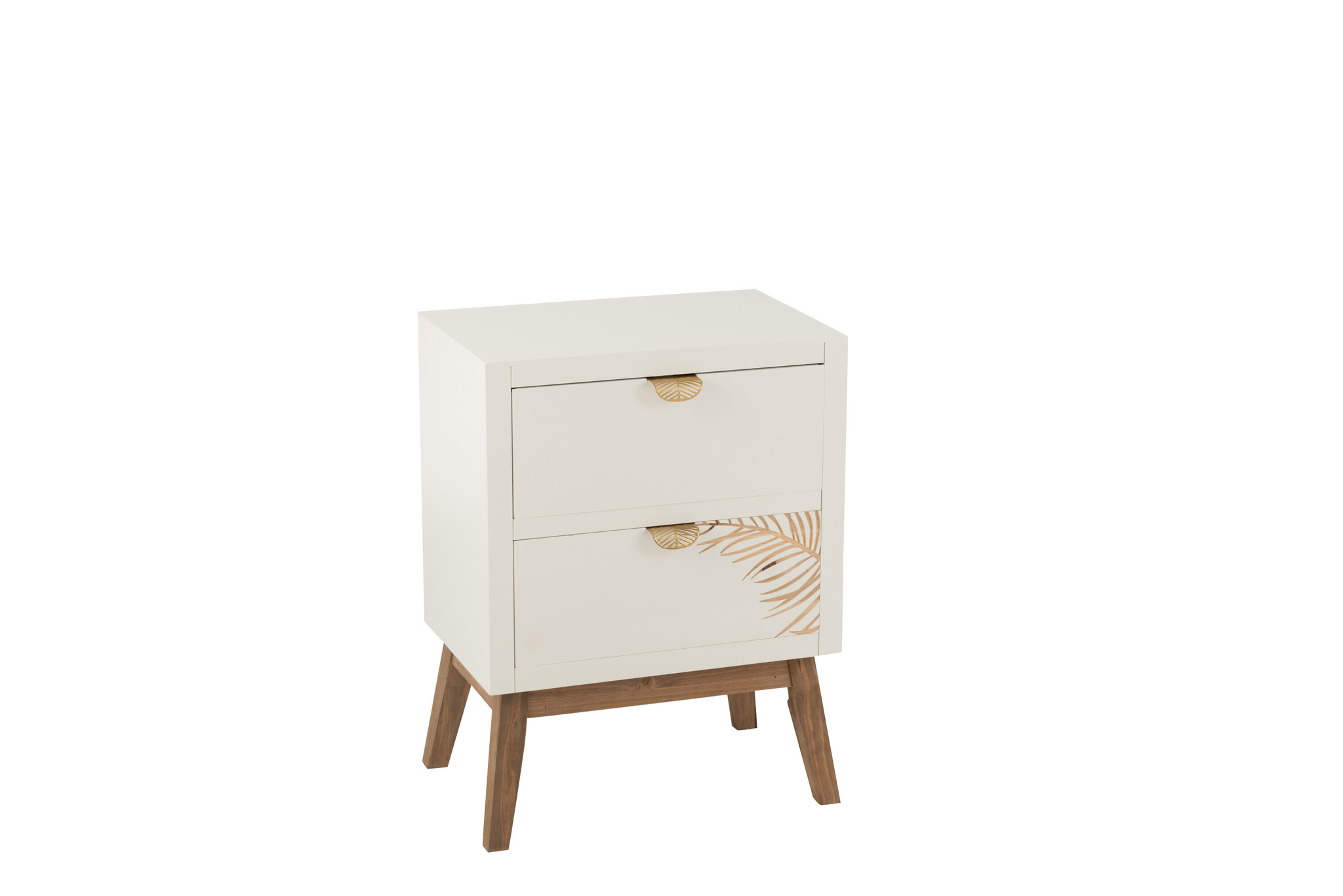 Schrank im Leaf-Design mit 2 Schubladen in Weiß/Natur