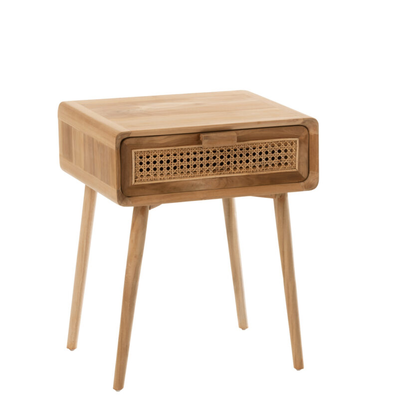 Nachttisch Alis aus Teakholz mit Rattan-Akzent