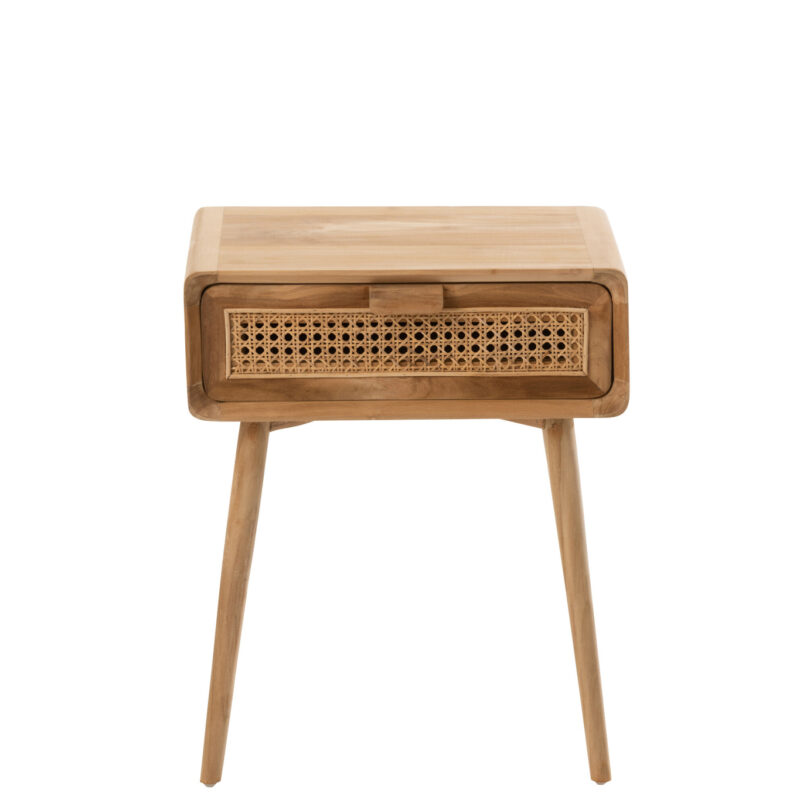 Nachttisch Alis aus Teakholz mit Rattan-Akzent