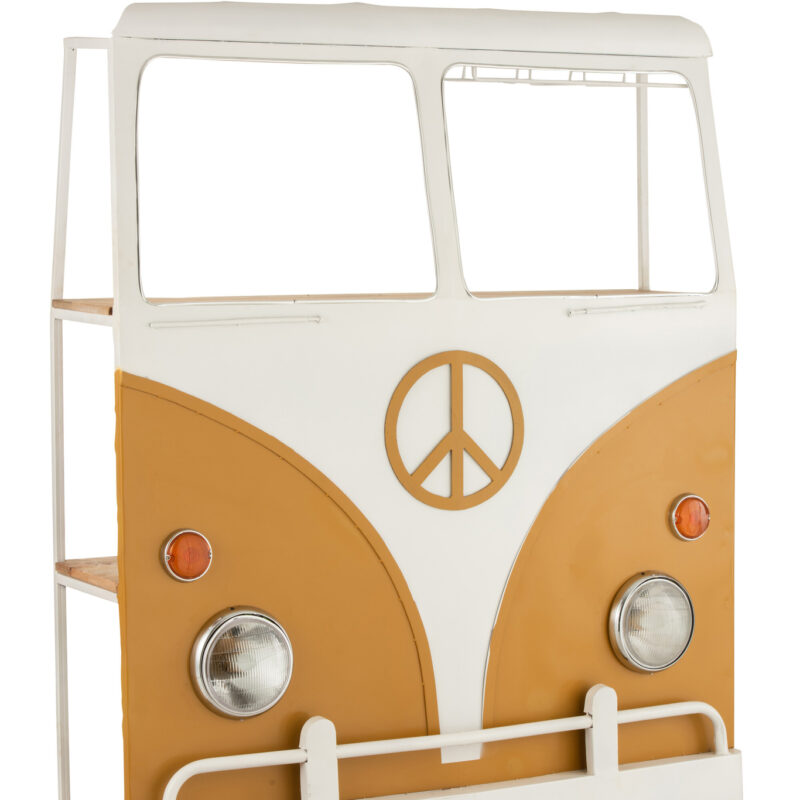 Bar-Front mit Ablagen und Glasaufhängung in Weiß und Ocker