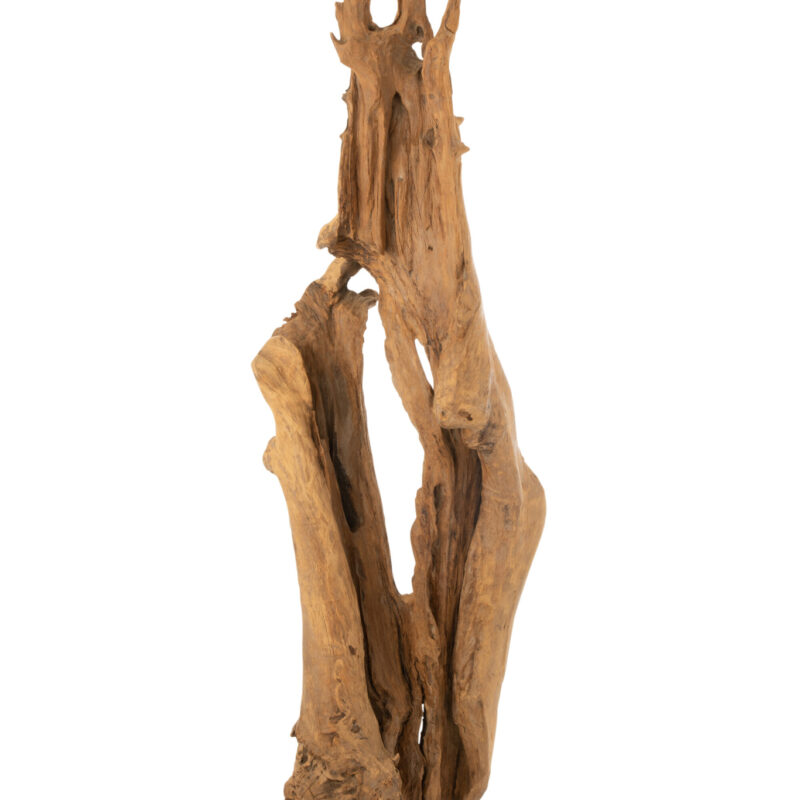 Abstraktes Stammobjekt aus naturbelassenem Teakholz