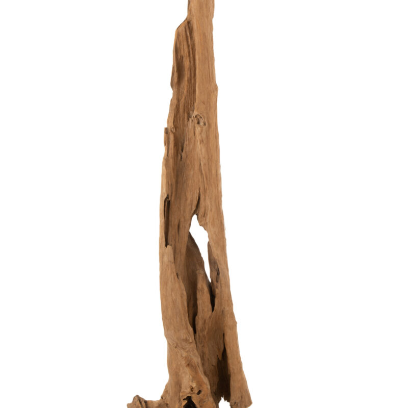Abstraktes Stammobjekt aus naturbelassenem Teakholz