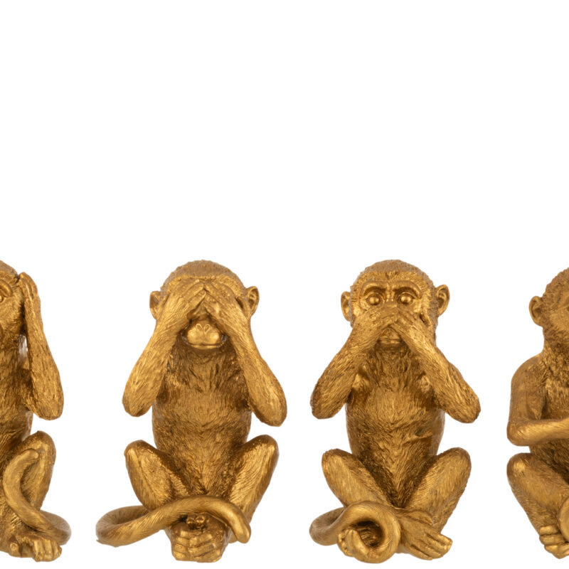 Set aus vier goldfarbenen Affen-Mobiles „Sieh, höre, sprich kein Böses, nur am Handy“