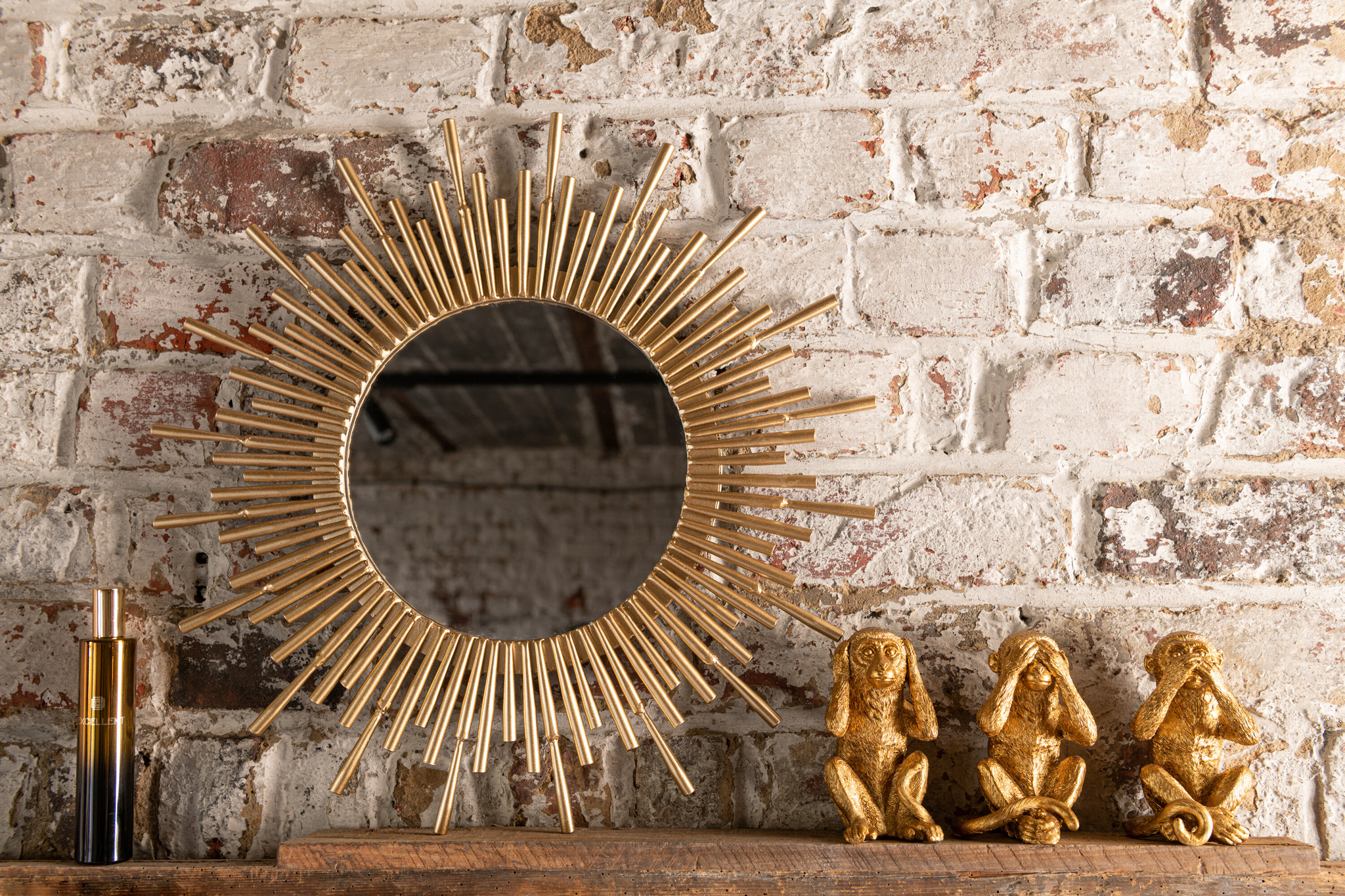 Set aus vier goldfarbenen Affen-Mobiles „Sieh, höre, sprich kein Böses, nur am Handy“ – Bild 2