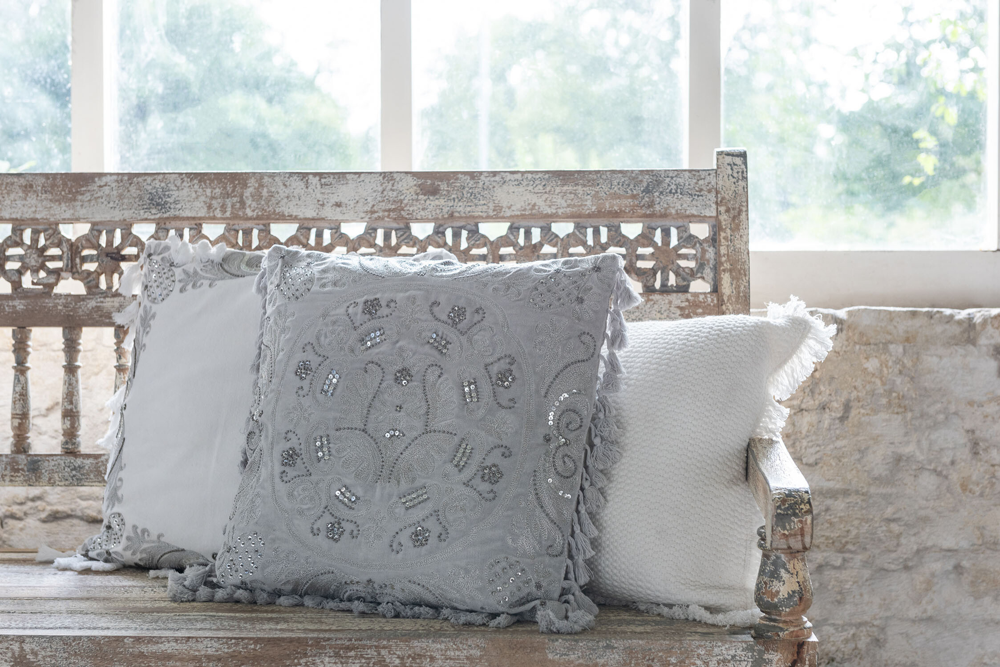 Bank Morocco aus Mangoholz mit weißgewaschenem Finish – Bild 5