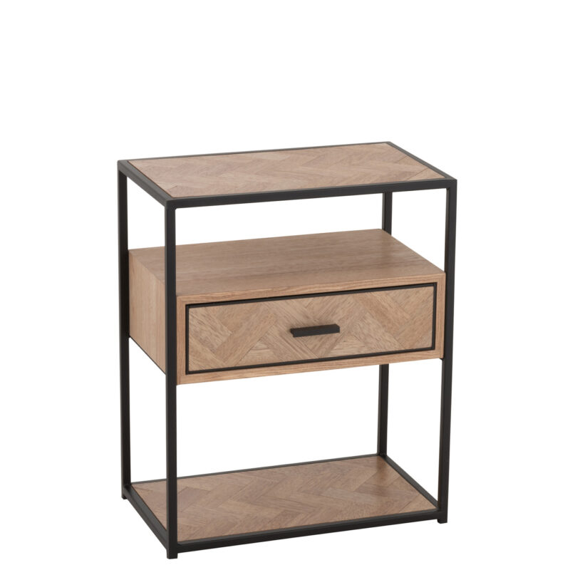 Beistelltisch „Zigzag“ aus Holz und Metall mit Schublade