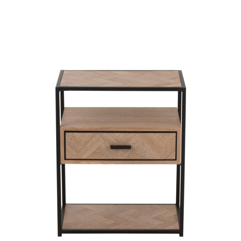 Beistelltisch „Zigzag“ aus Holz und Metall mit Schublade
