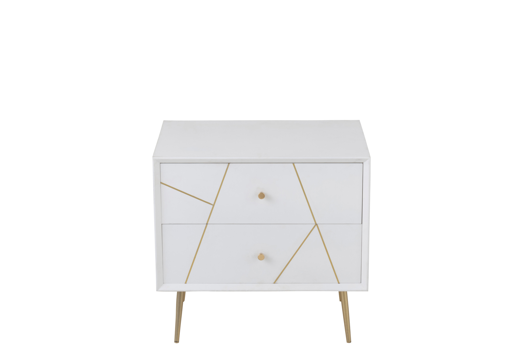 Nachttisch „Lines“ mit 2 Schubladen in Weiß/Gold – Bild 2