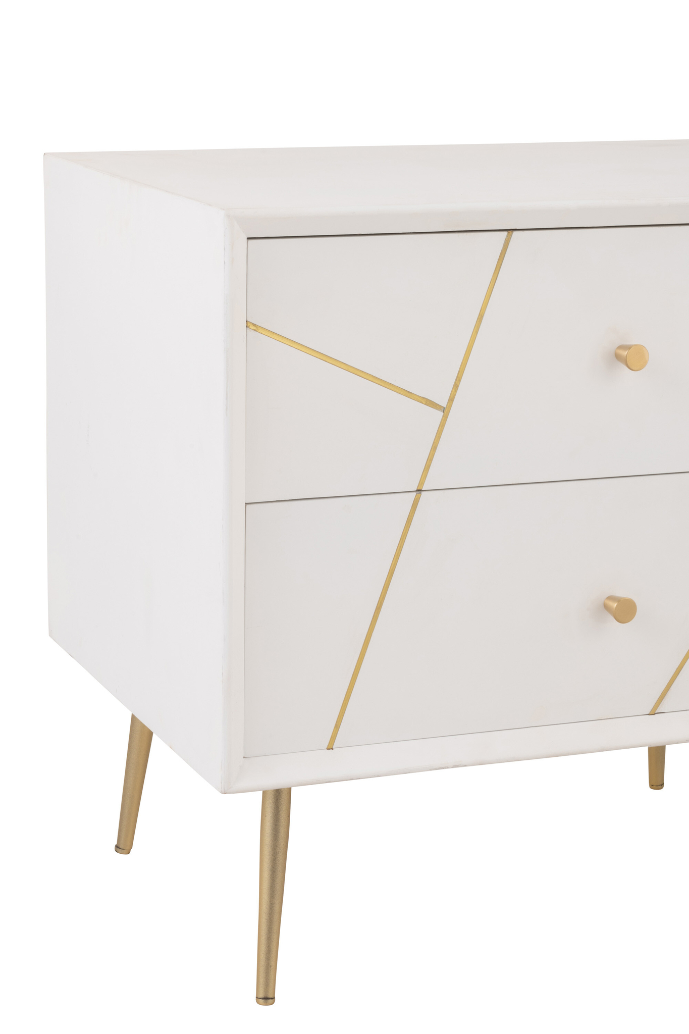 Nachttisch „Lines“ mit 2 Schubladen in Weiß/Gold – Bild 5