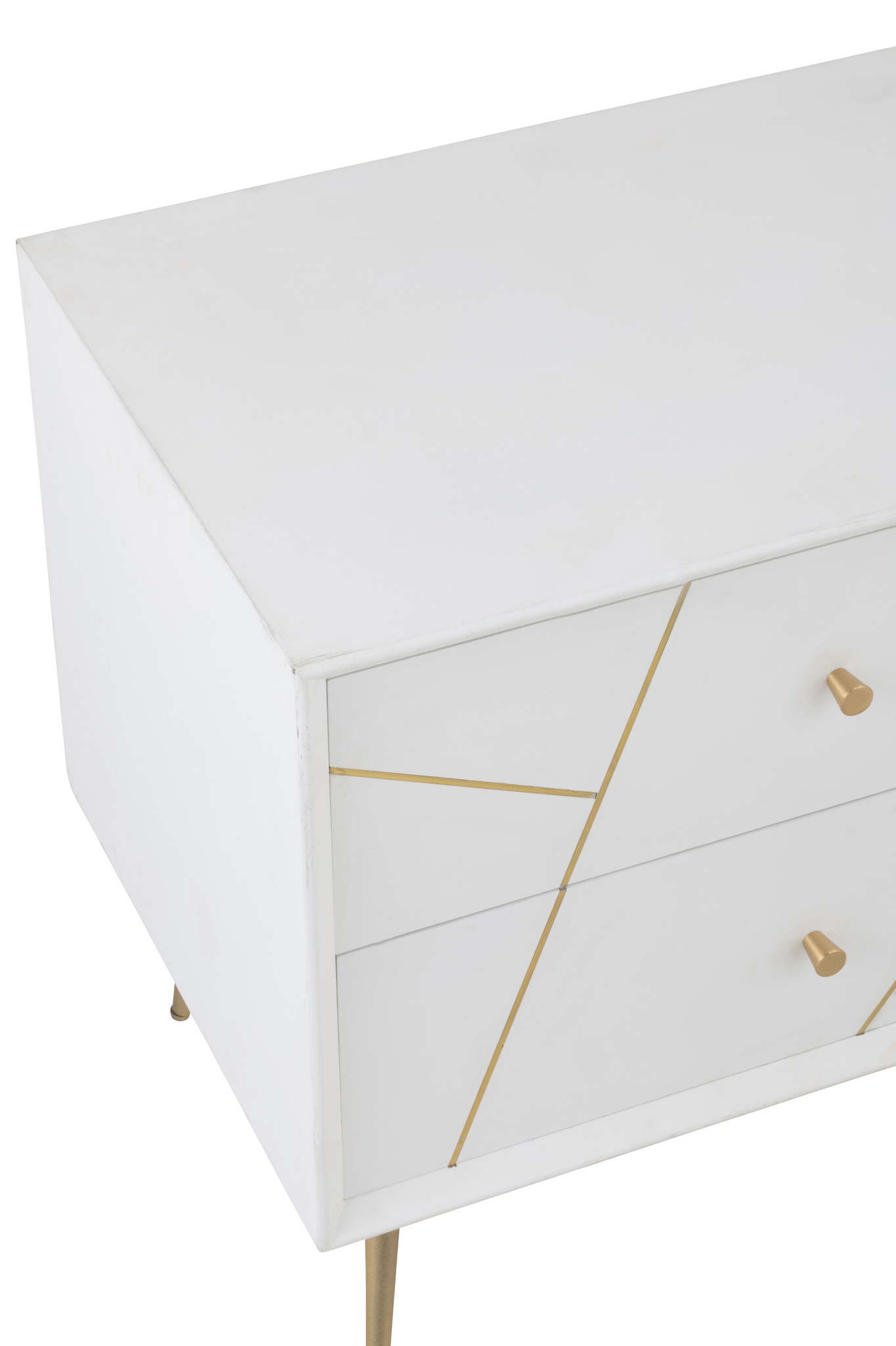 Nachttisch „Lines“ mit 2 Schubladen in Weiß/Gold – Bild 7