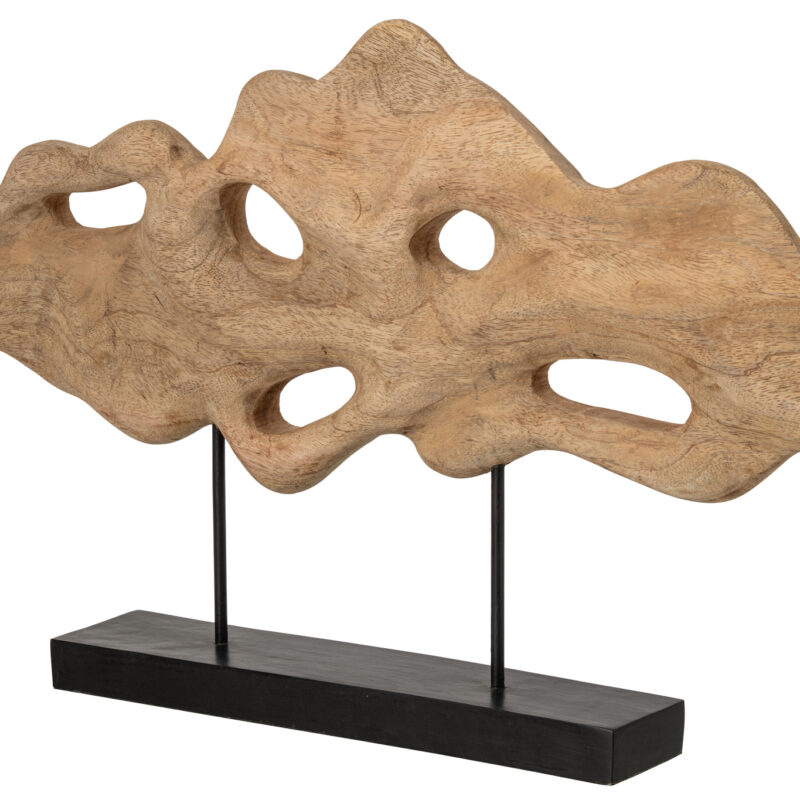 Abstrakte Dekoration auf Sockel aus Mangoholz in Natur und Schwarz