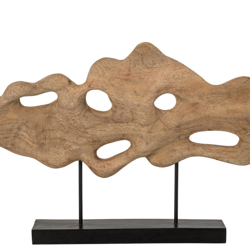 Abstrakte Dekoration auf Sockel aus Mangoholz in Natur und Schwarz