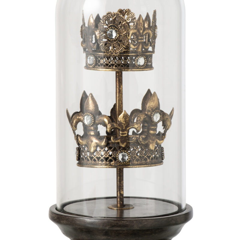 Dekorative Glasglocke „Crown“ in Bronze/Schwarz