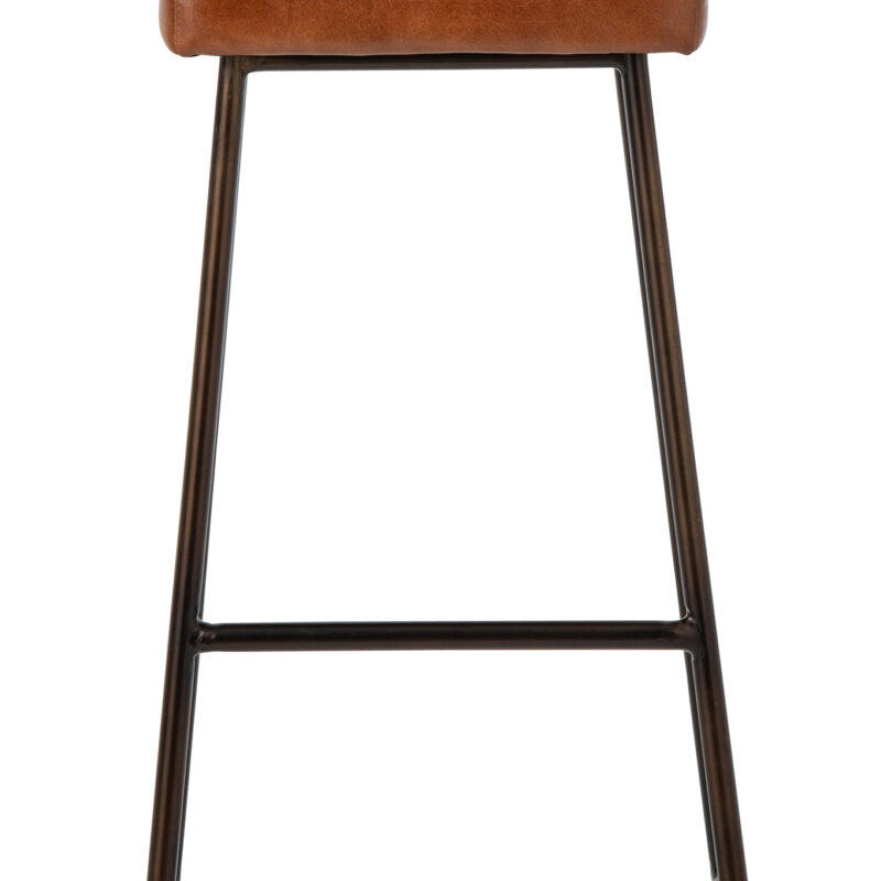 Barhocker „Camel“ aus Leder und Eisen in Braun