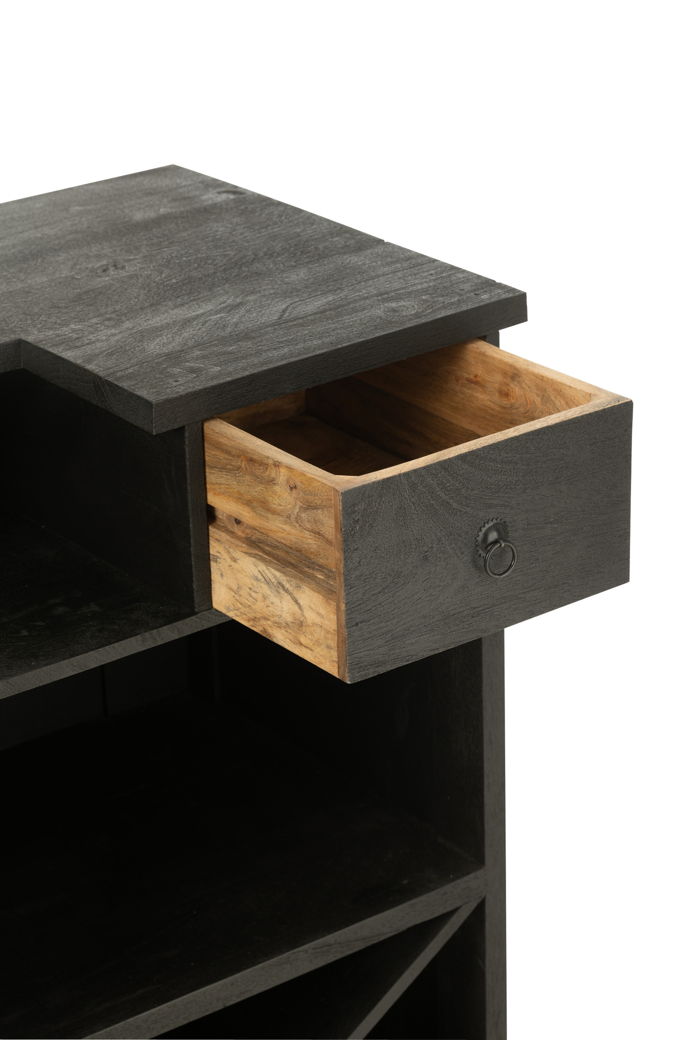 Schwarze Bar aus Mangoholz mit zwei Schubladen – Bild 10