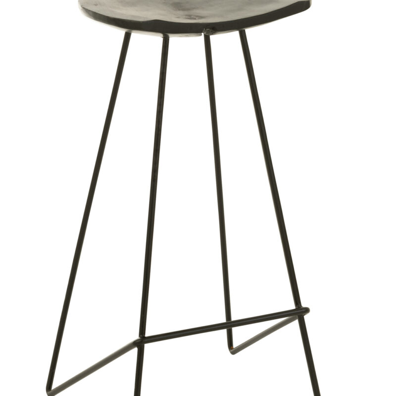 Barhocker aus Teakholz und Eisen in Schwarz