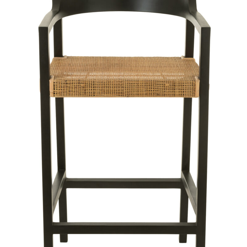 Barhocker „Emma“ aus Teakholz und Rattan in Schwarz/Braun