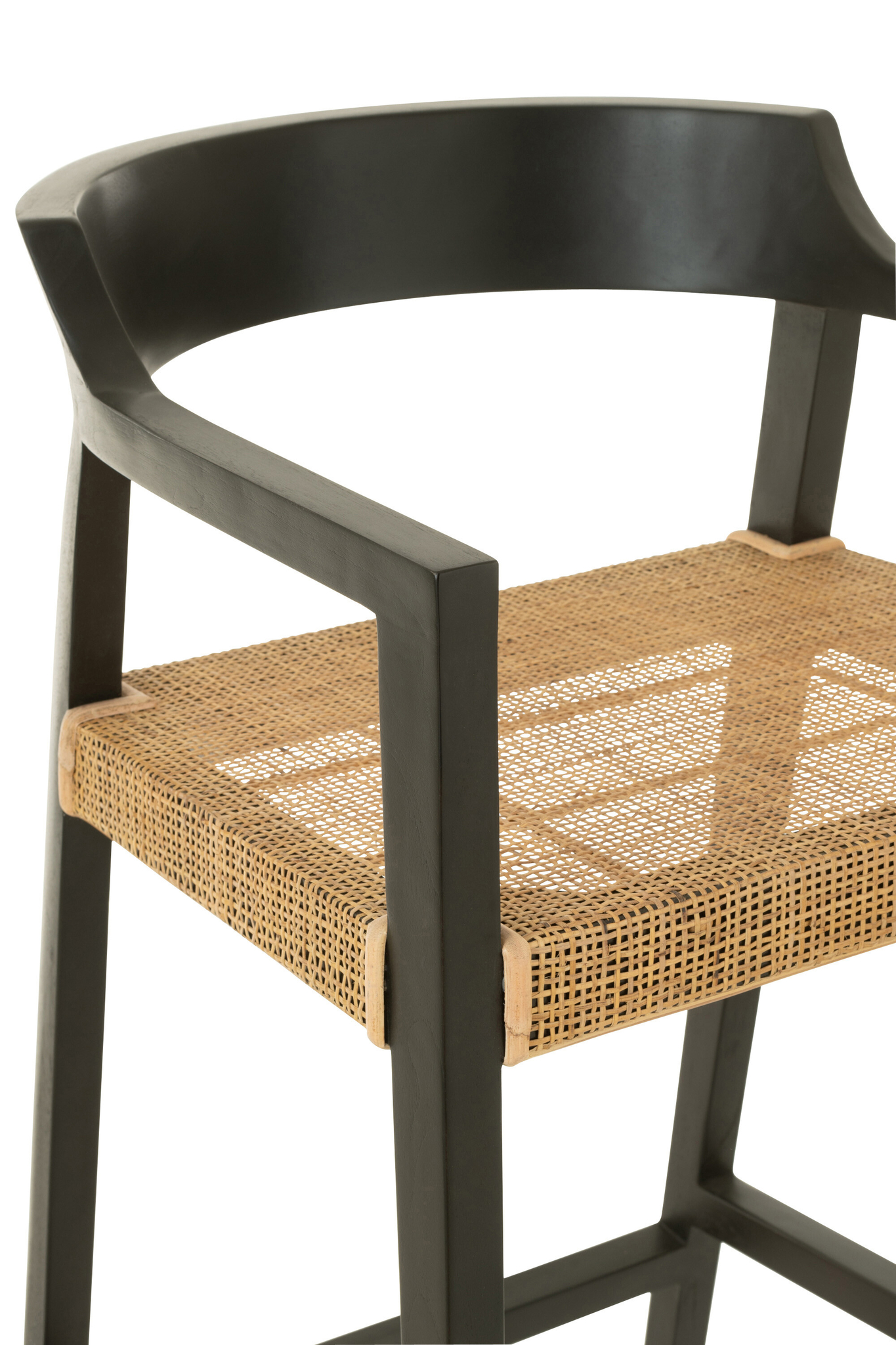 Barhocker „Emma“ aus Teakholz und Rattan in Schwarz/Braun – Bild 10