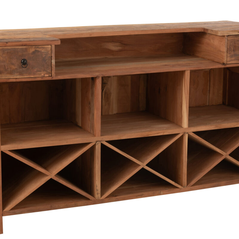 Bar mit zwei Schubladen aus recyceltem Holz