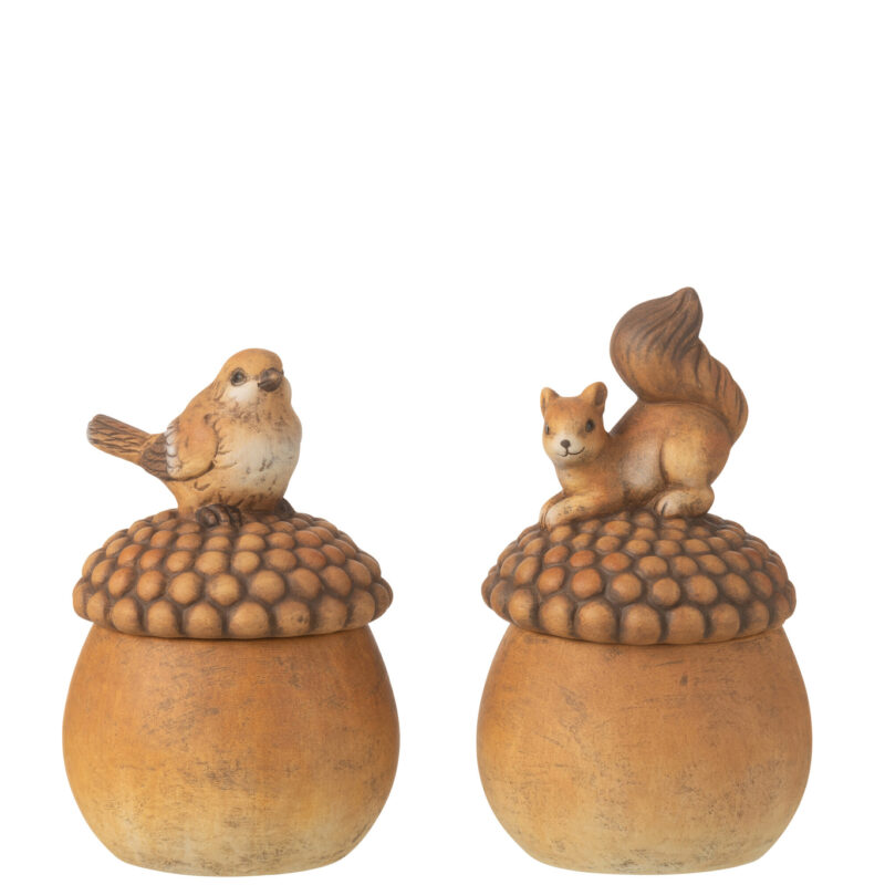 Vogel und Eichhörnchenfigur auf Eichel aus Porzellan