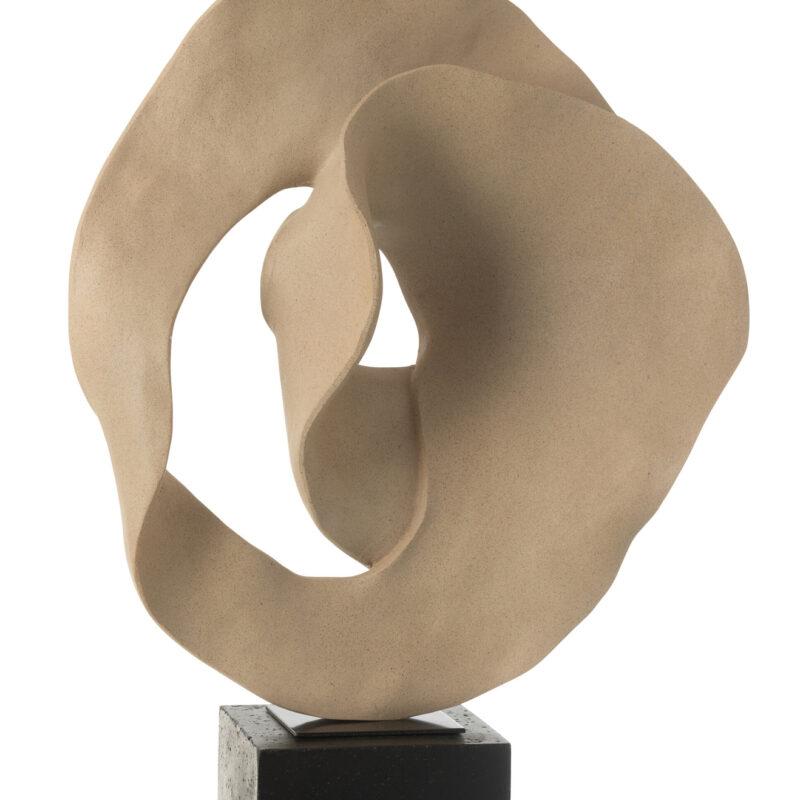 Abstrakte Skulptur auf Sockel aus Harz in Beige und Schwarz