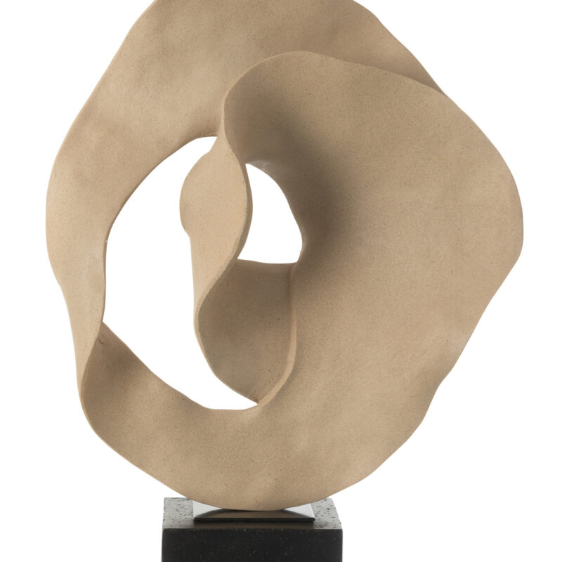 Abstrakte Skulptur auf Sockel aus Harz in Beige und Schwarz