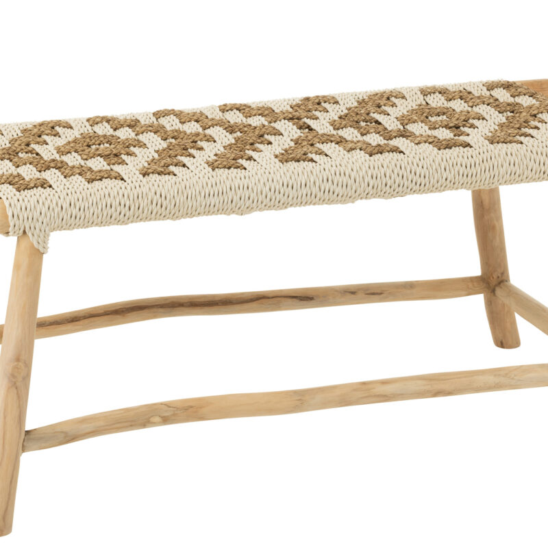 Sitzbank Waverly aus Teakholz mit Seegras- und Raffia-Akzenten