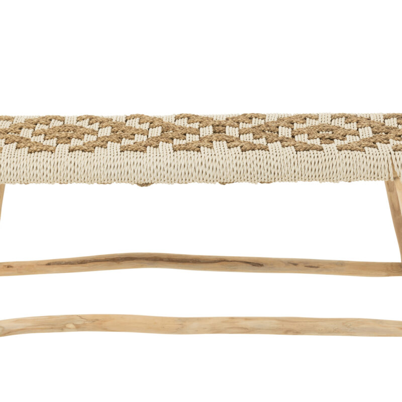 Sitzbank Waverly aus Teakholz mit Seegras- und Raffia-Akzenten