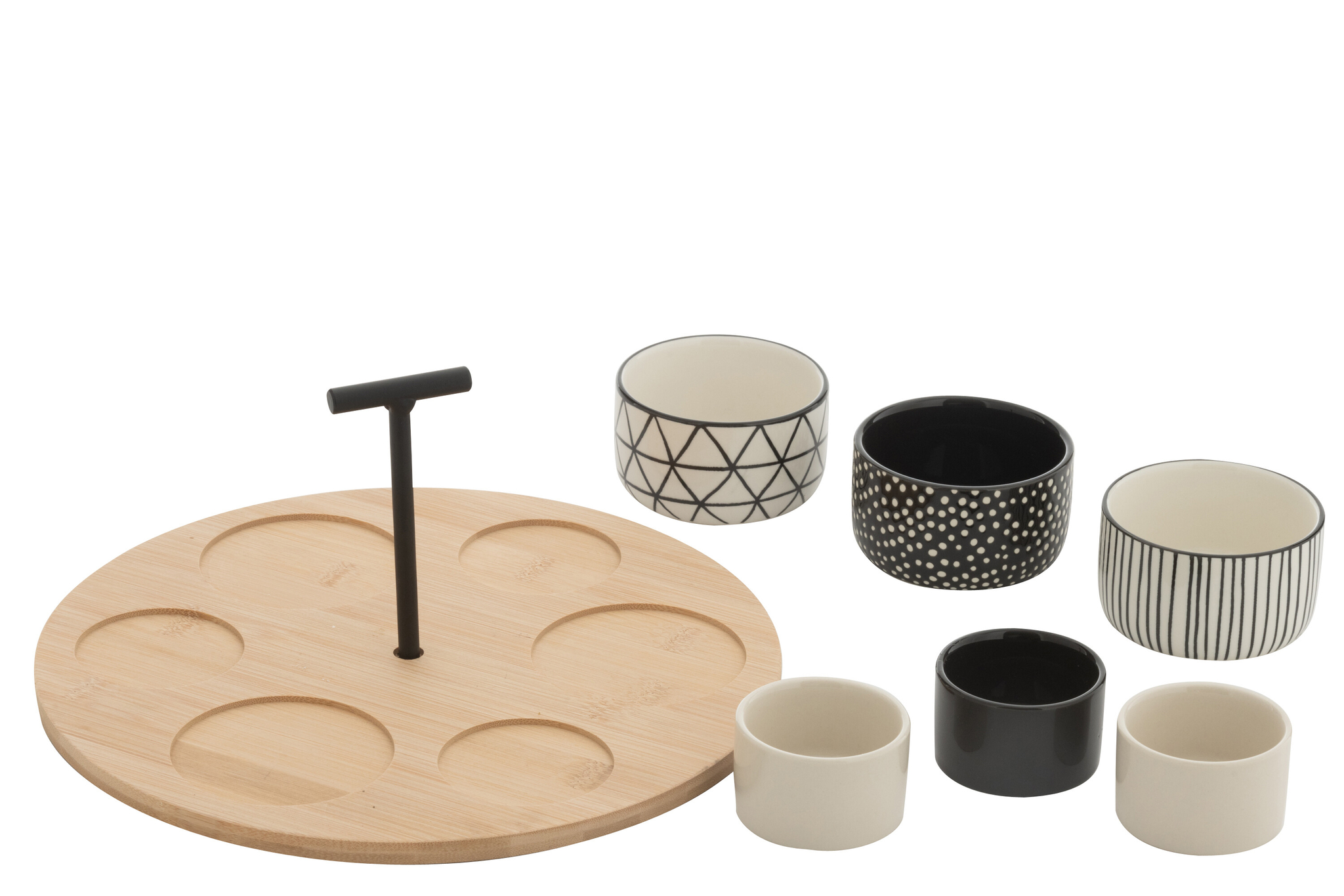 Tapas-Set für sechs Personen mit Bambus-Servierplatte in Schwarz und Weiß – Bild 2