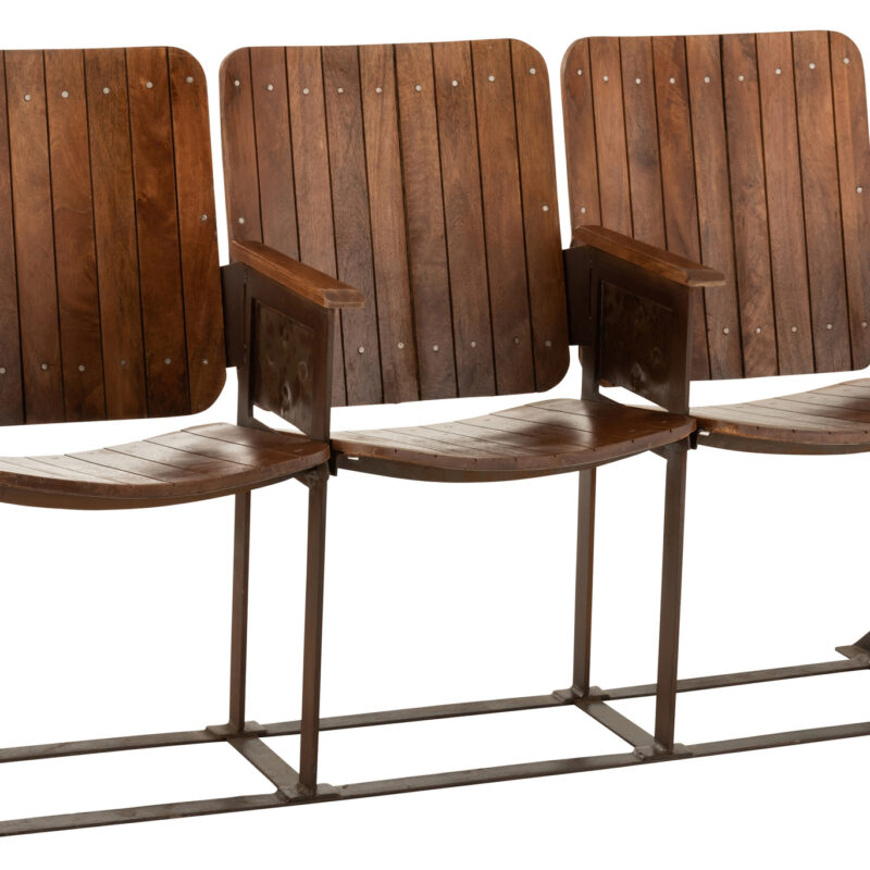 3‑sitzige Vintage-Bank aus Mangoholz mit Metallgestell