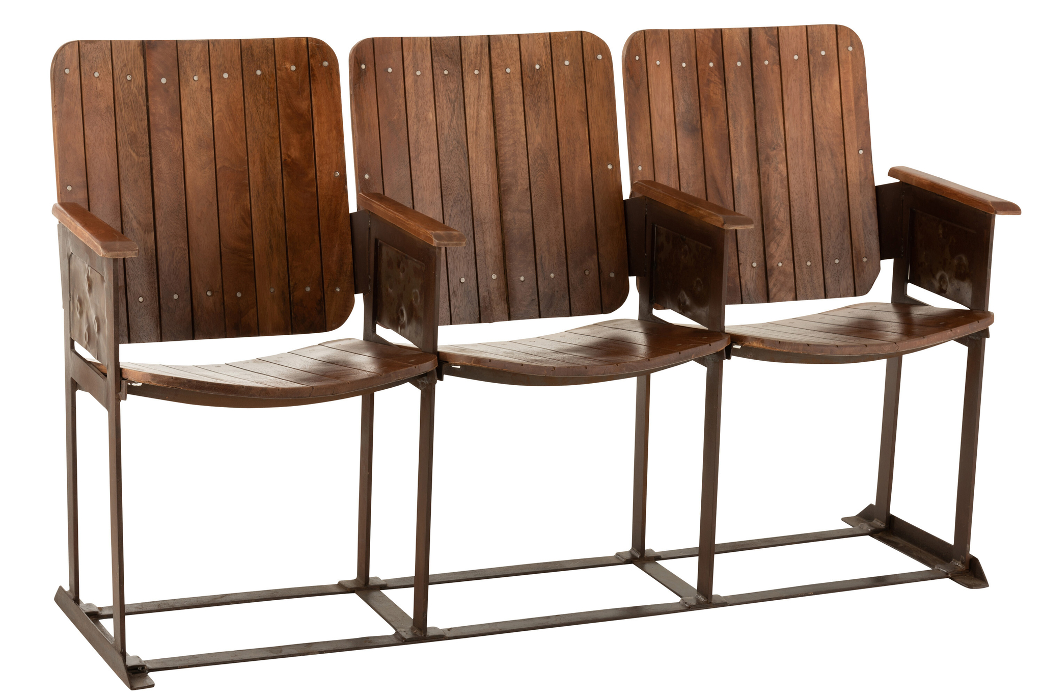 3‑sitzige Vintage-Bank aus Mangoholz mit Metallgestell