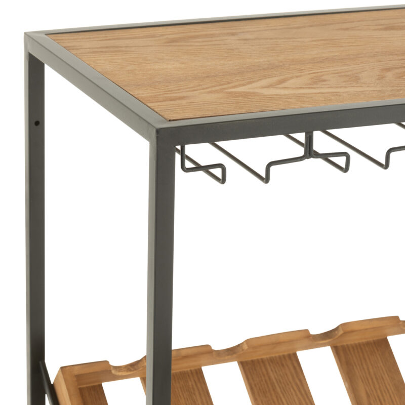 Mobiler Weinschrank mit Rollen und 7 Schubladen aus Stahl und Fichte