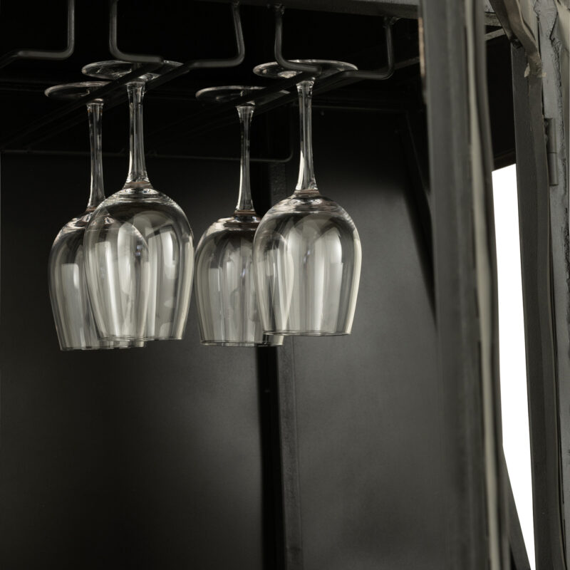 Bar- und Getränkeschrank aus Fichtenholz und Metall in Natur und Schwarz