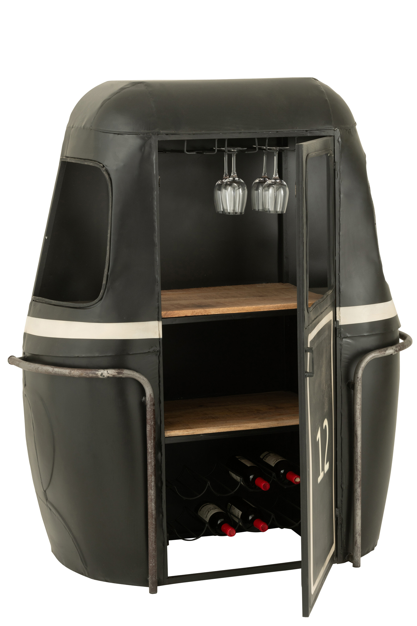 Bar- und Getränkeschrank aus Fichtenholz und Metall in Natur und Schwarz – Bild 3