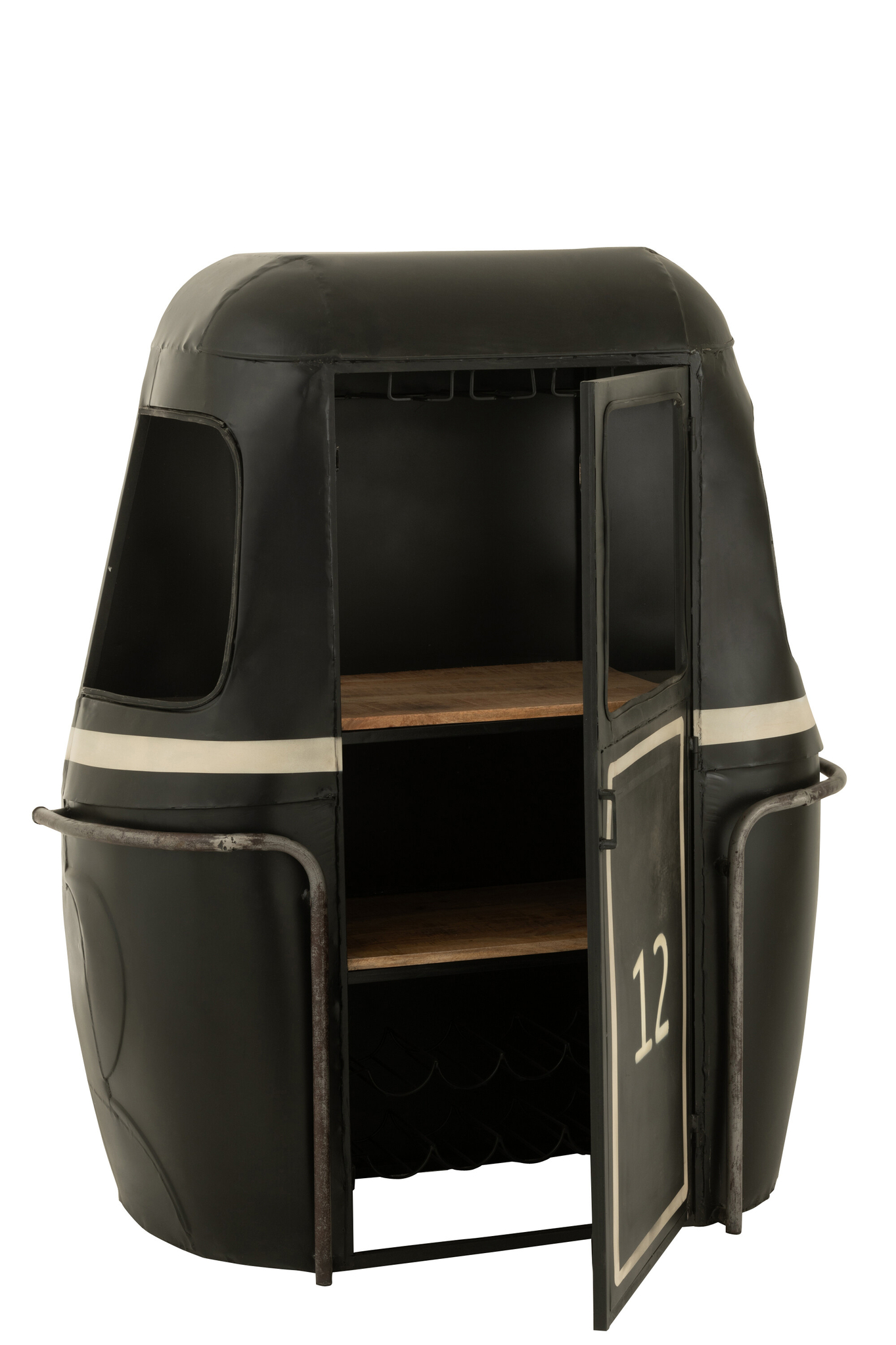 Bar- und Getränkeschrank aus Fichtenholz und Metall in Natur und Schwarz – Bild 4