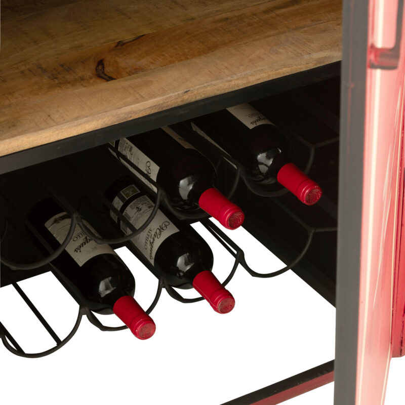 Bar-Schrank Cable Car aus Eisen und Mangoholz in Rot und Weiß