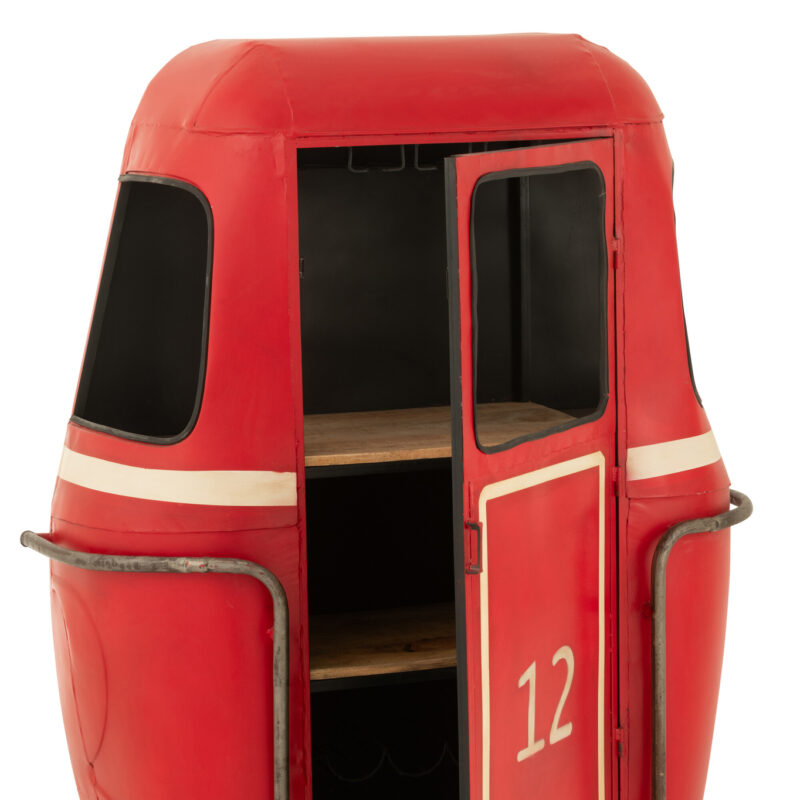Bar-Schrank Cable Car aus Eisen und Mangoholz in Rot und Weiß
