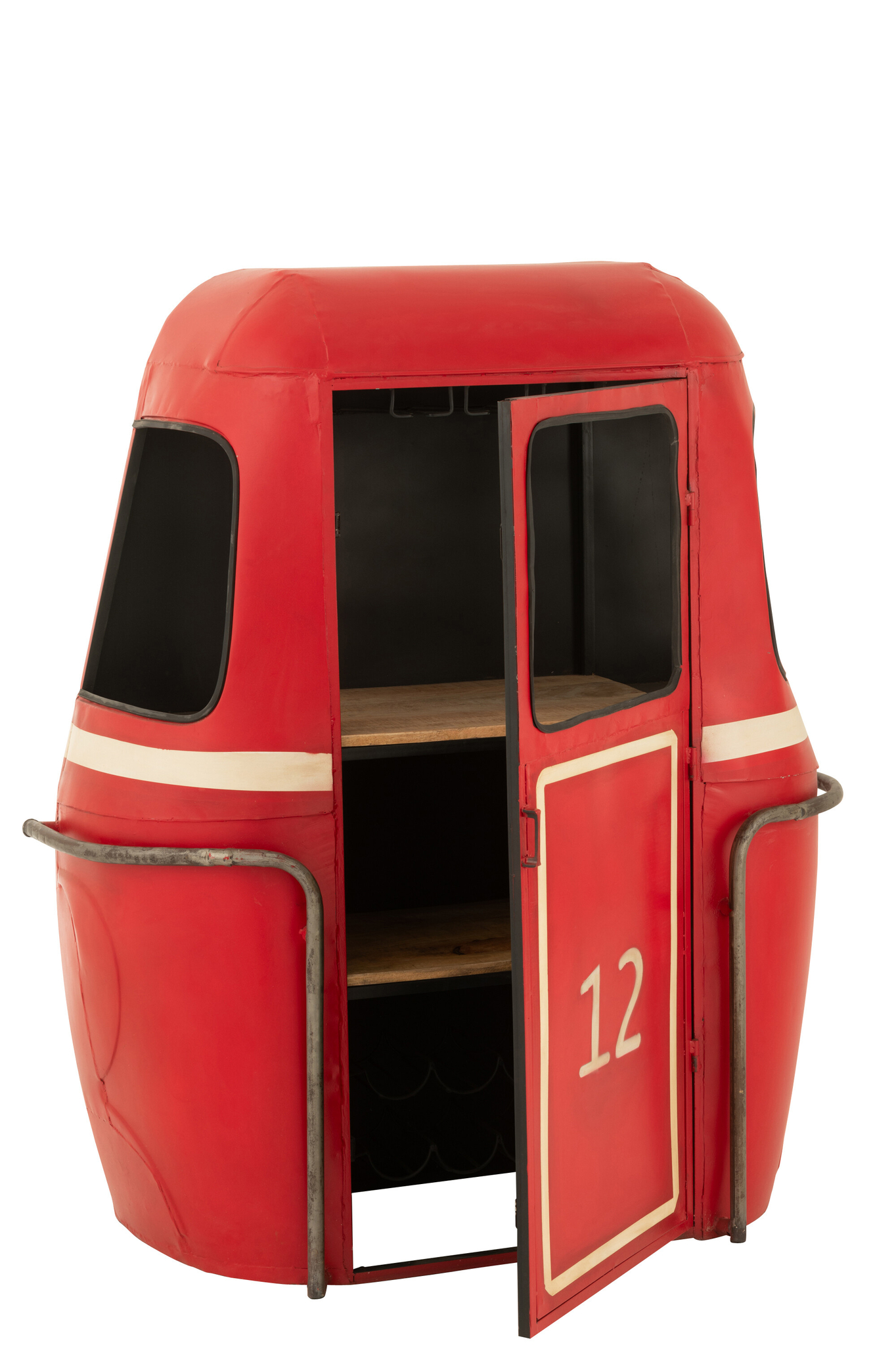 Bar-Schrank Cable Car aus Eisen und Mangoholz in Rot und Weiß – Bild 2