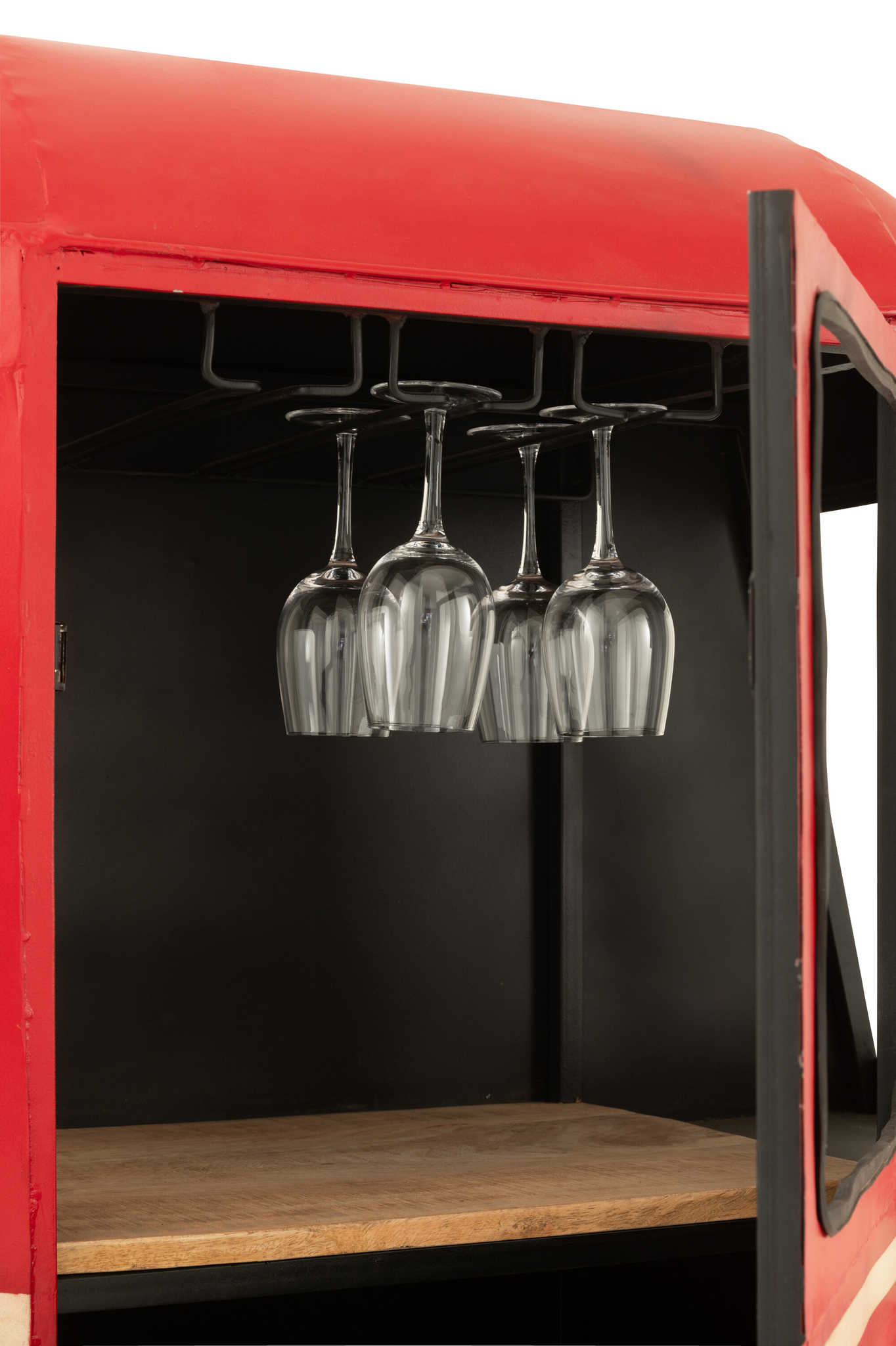 Bar-Schrank Cable Car aus Eisen und Mangoholz in Rot und Weiß – Bild 10