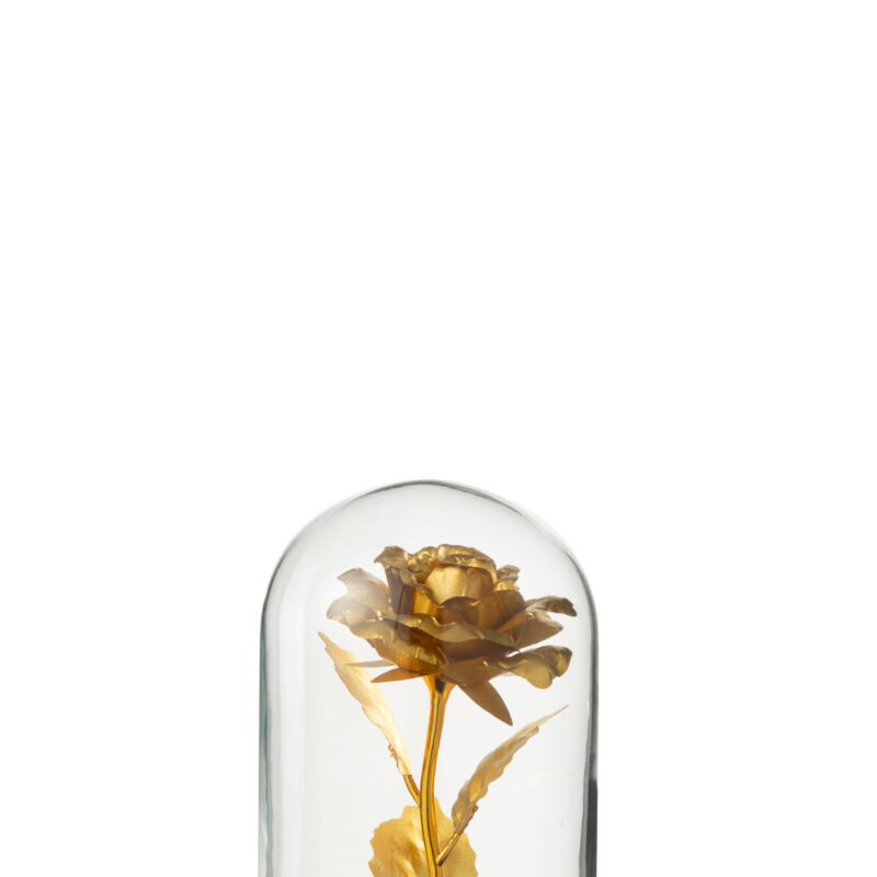 Elegante Glashaube mit dekorativer Rose in Gold-Schwarz