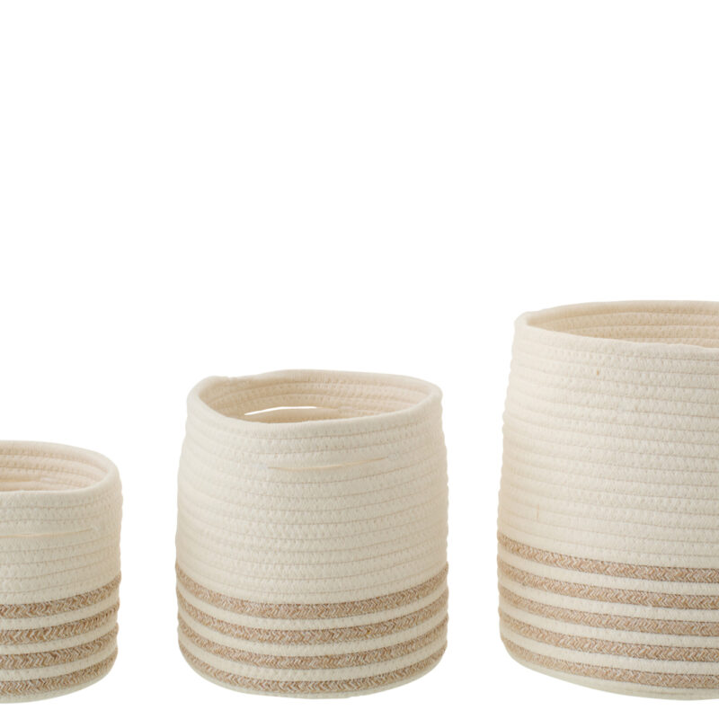 Set aus 3 gestreiften Aufbewahrungskörben in Weiß/Beige