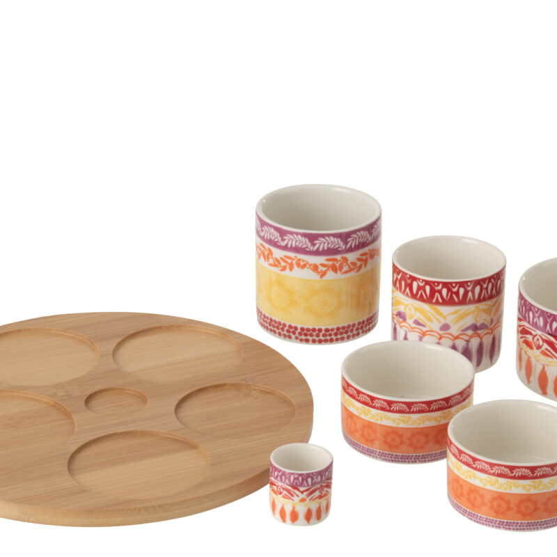 Großes Vorspeisen-Set aus Keramik mit Bambus in Lila und Rot