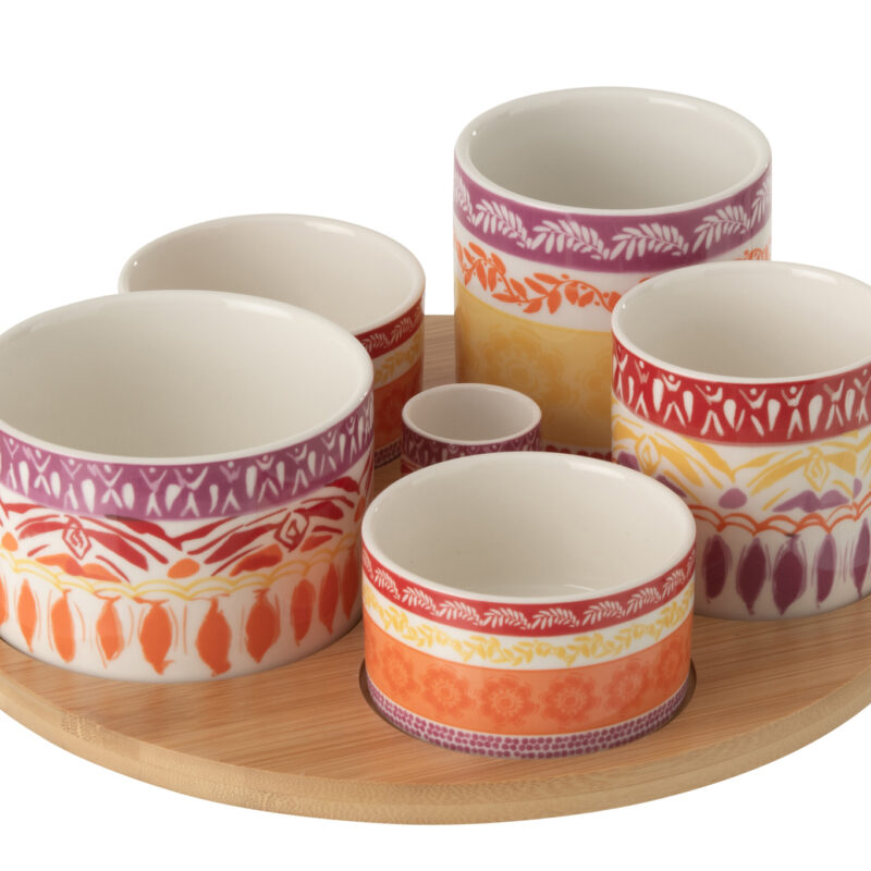 Großes Vorspeisen-Set aus Keramik mit Bambus in Lila und Rot