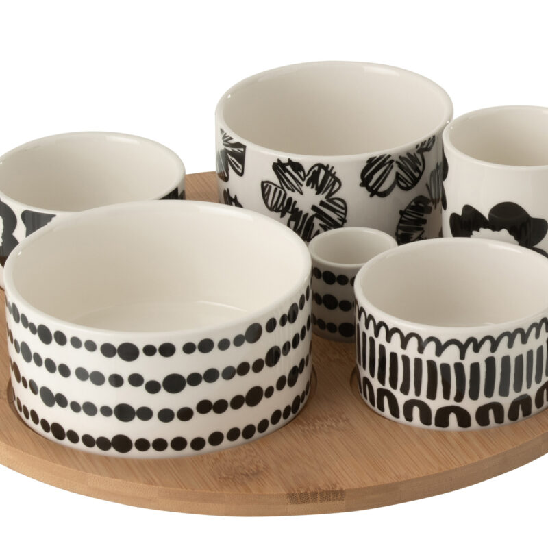 Großes Vorspeisen- und Tapas-Set aus Keramik und Bambus in Weiß und Schwarz